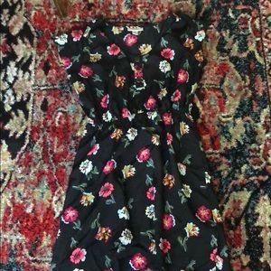 Black flowered short sleeved dress